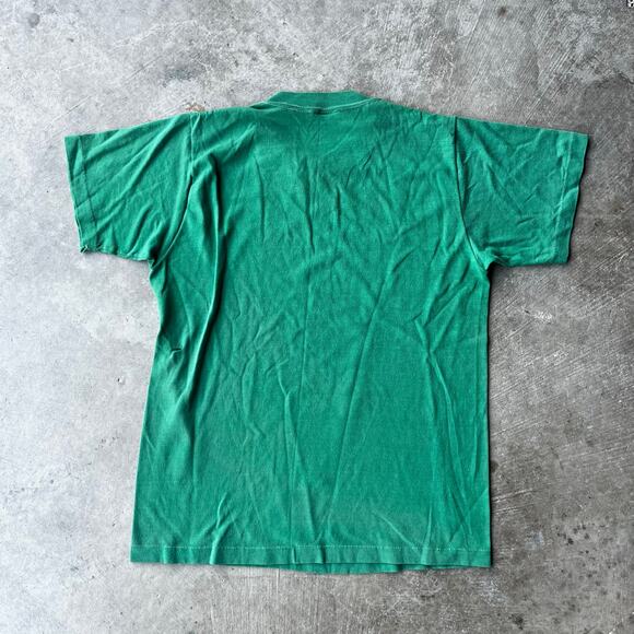 VINTAGE 70S 80S FOOTHILL SCRIPT SHIRT GREEN THIN THRASHED MENS MEDIUM - Picture 2 of 5